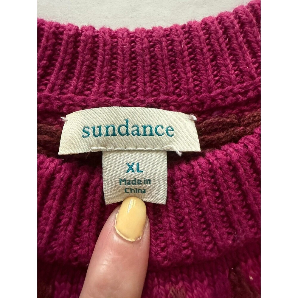 Sundance Women's XL Pink Fair Isle Cotton Wool Blend Sweater Nordic Gold - Picture 2 of 6